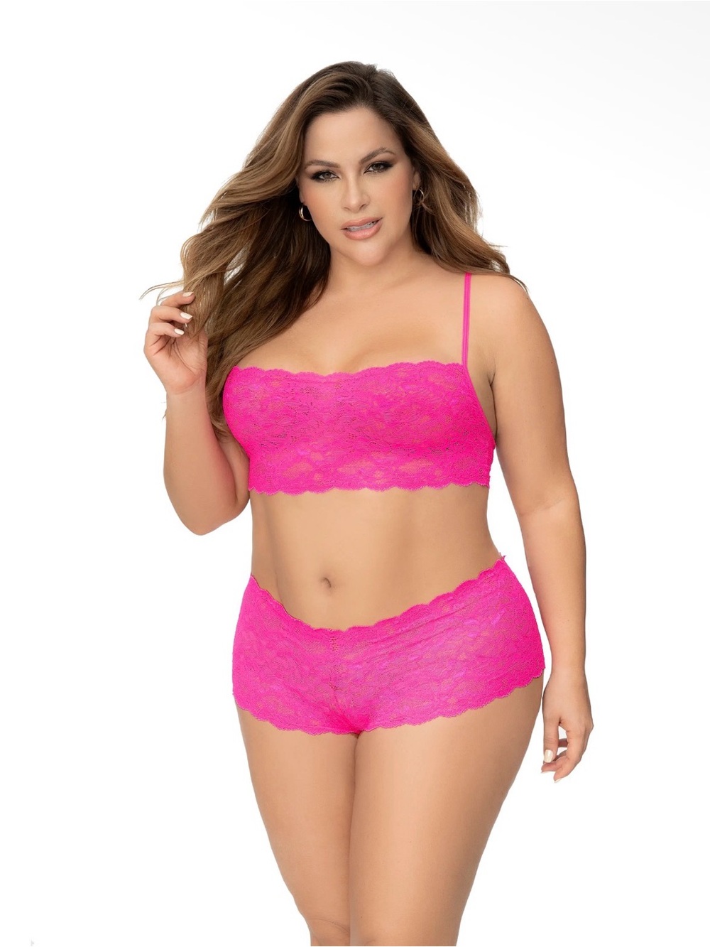 NWT Lace Bralette & Boyshort Set | Hot Pink | Plus Size 1X/2X